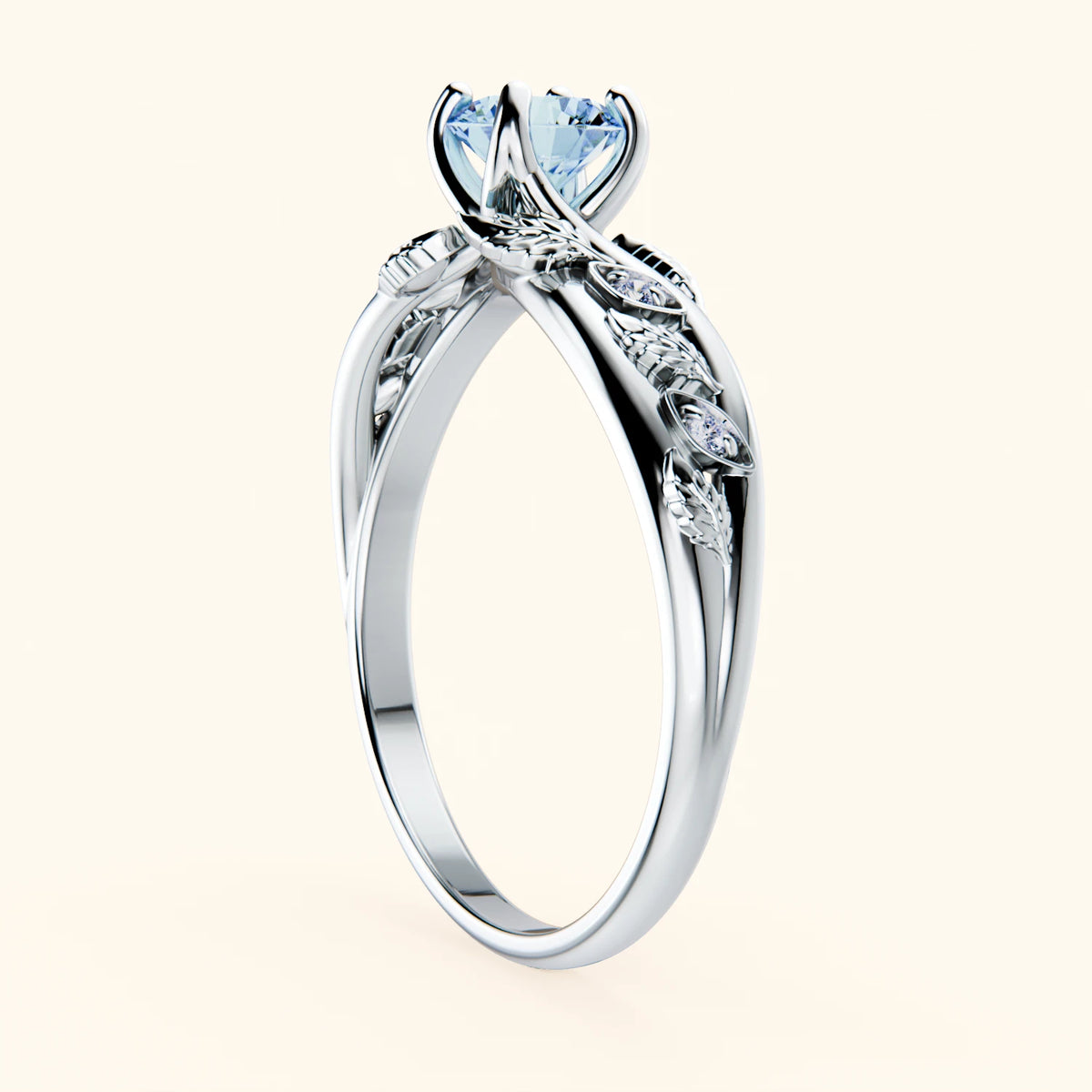 Engagement Ring Frêne - 0.5ct Lab Blue Diamond with Natural Diamond Side Stones