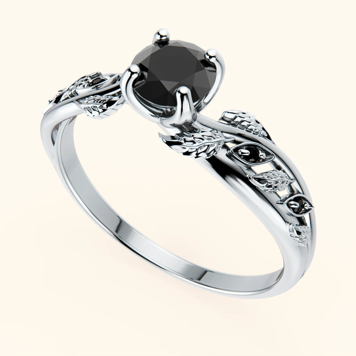Pierścionek zaręczynowy Frêne – Czarny diament 0,5 ct, kamienie boczne: czarny diament