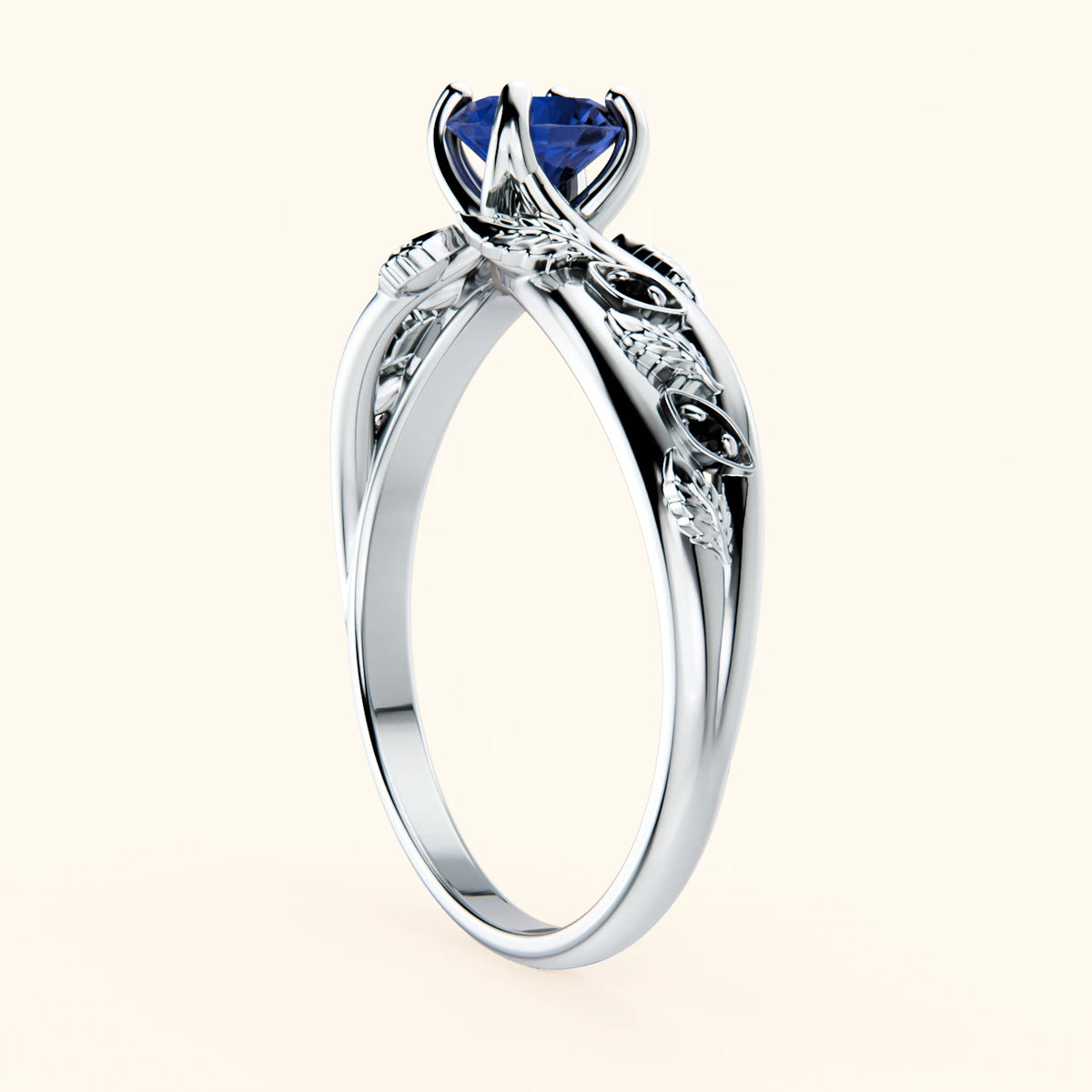 Engagement Ring Frêne - 0.60ct Natural Blue Sapphire with Black Diamond Side Stones