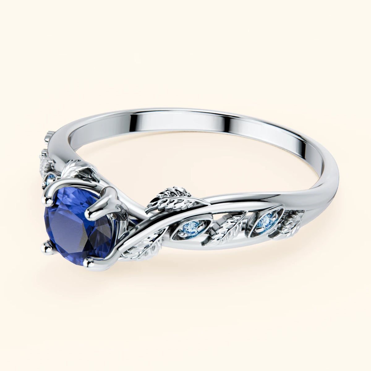 Engagement Ring Frêne - 0.60ct Lab Blue Sapphire with Lab Blue Diamond Side Stones