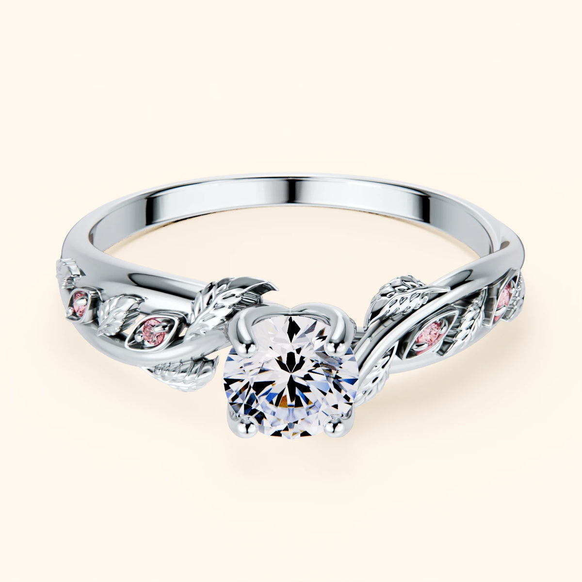 Engagement Ring Frêne - 0.5ct Natural Diamond with Lab Pink Diamond Side Stones