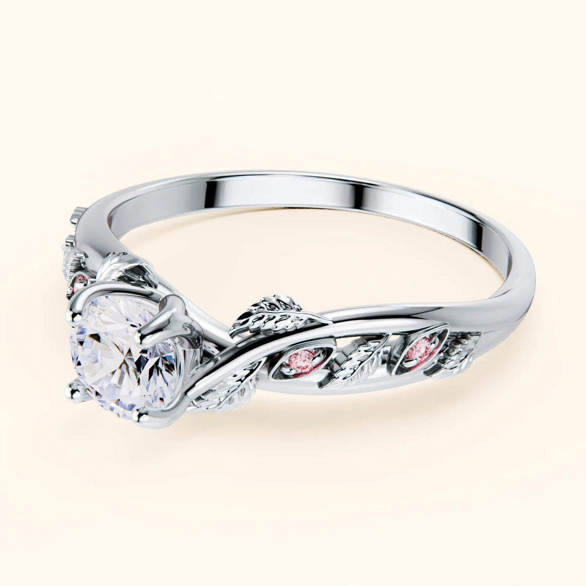 Engagement Ring Frêne - 0.5ct Natural Diamond with Lab Pink Diamond Side Stones