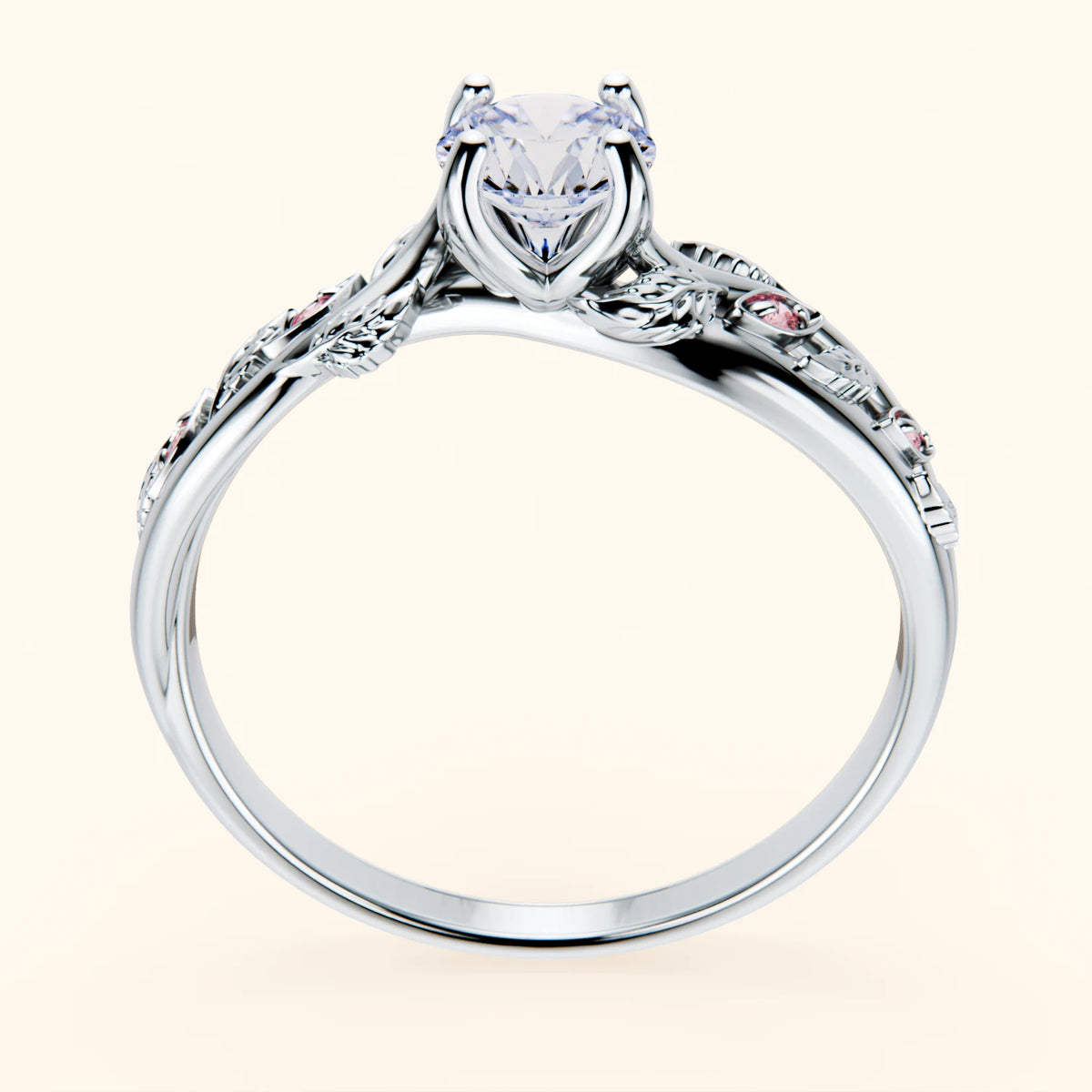 Engagement Ring Frêne - 0.5ct Natural Diamond with Lab Pink Diamond Side Stones