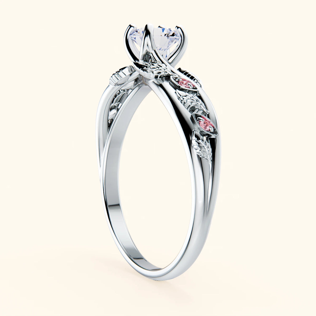 Engagement Ring Frêne - 0.5ct Natural Diamond with Lab Pink Diamond Side Stones