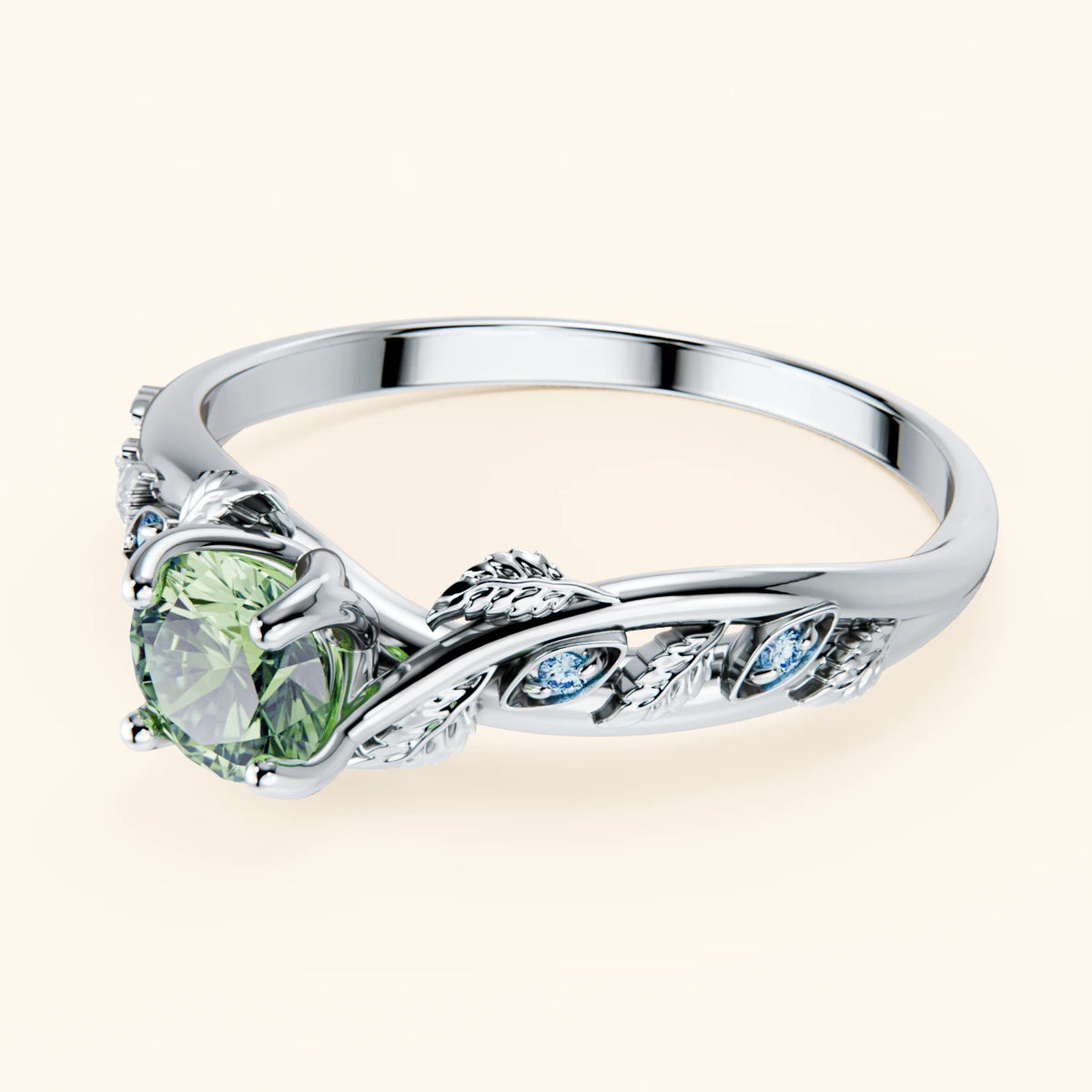Engagement Ring Frêne - 0.5ct Lab Green Diamond with Lab Blue Diamond Side Stones