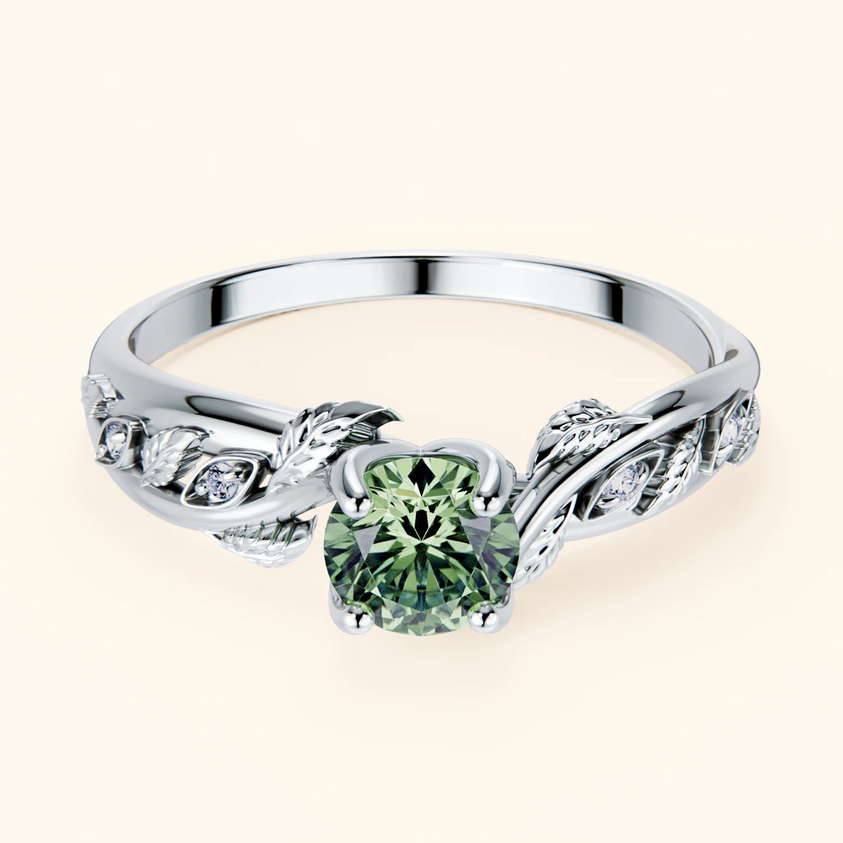 Engagement Ring Frêne - 0.5ct Lab Green Diamond with Natural Diamond Side Stones