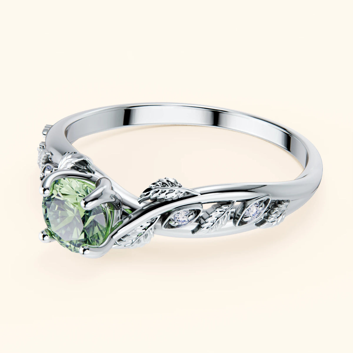 Engagement Ring Frêne - 0.5ct Lab Green Diamond with Natural Diamond Side Stones