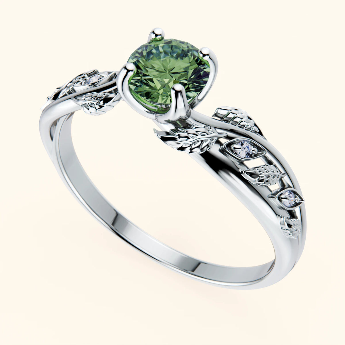 Engagement Ring Frêne - 0.5ct Lab Green Diamond with Natural Diamond Side Stones