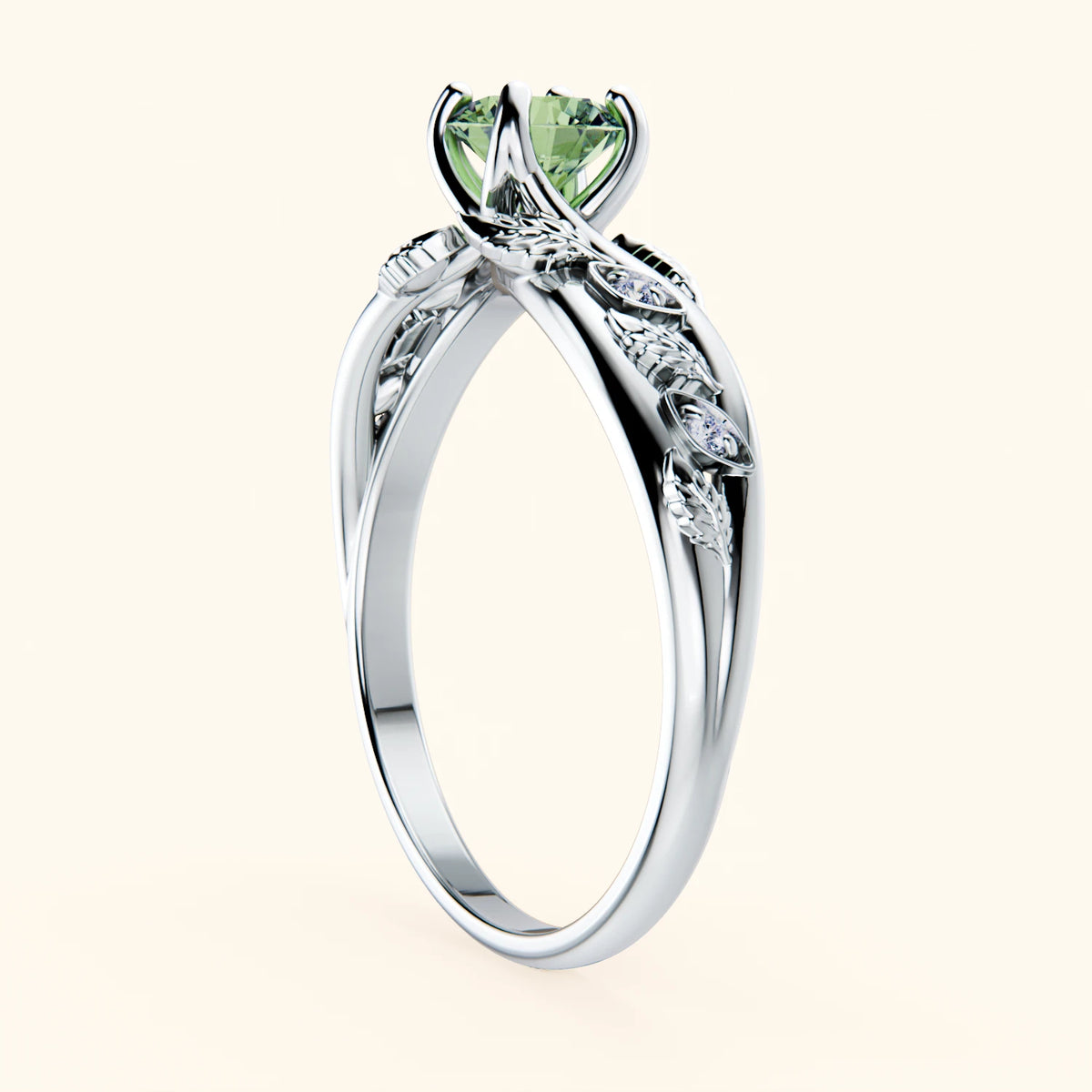 Engagement Ring Frêne - 0.5ct Lab Green Diamond with Natural Diamond Side Stones