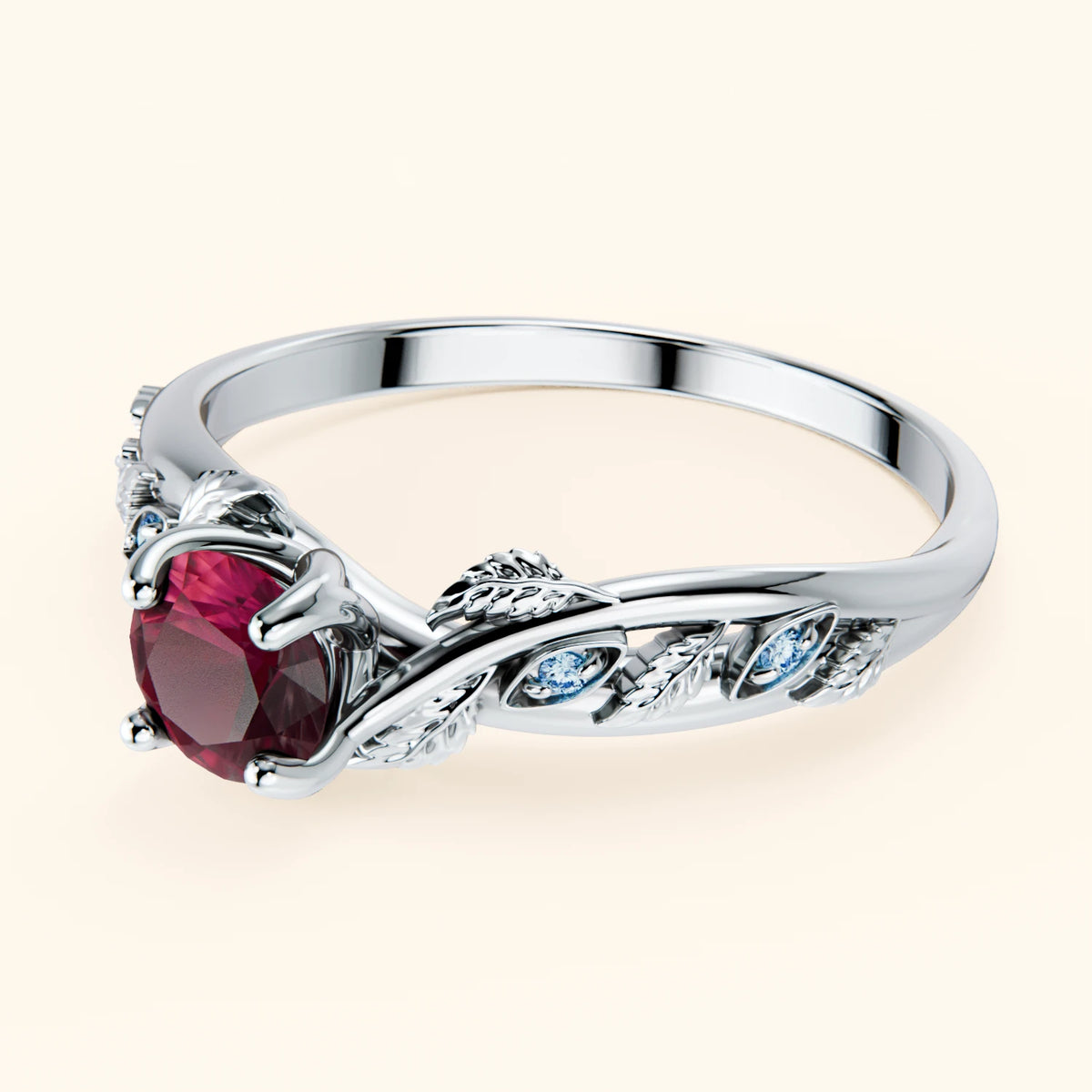 Engagement Ring Frêne - 0.60ct Lab Ruby with Lab Blue Diamond Side Stones