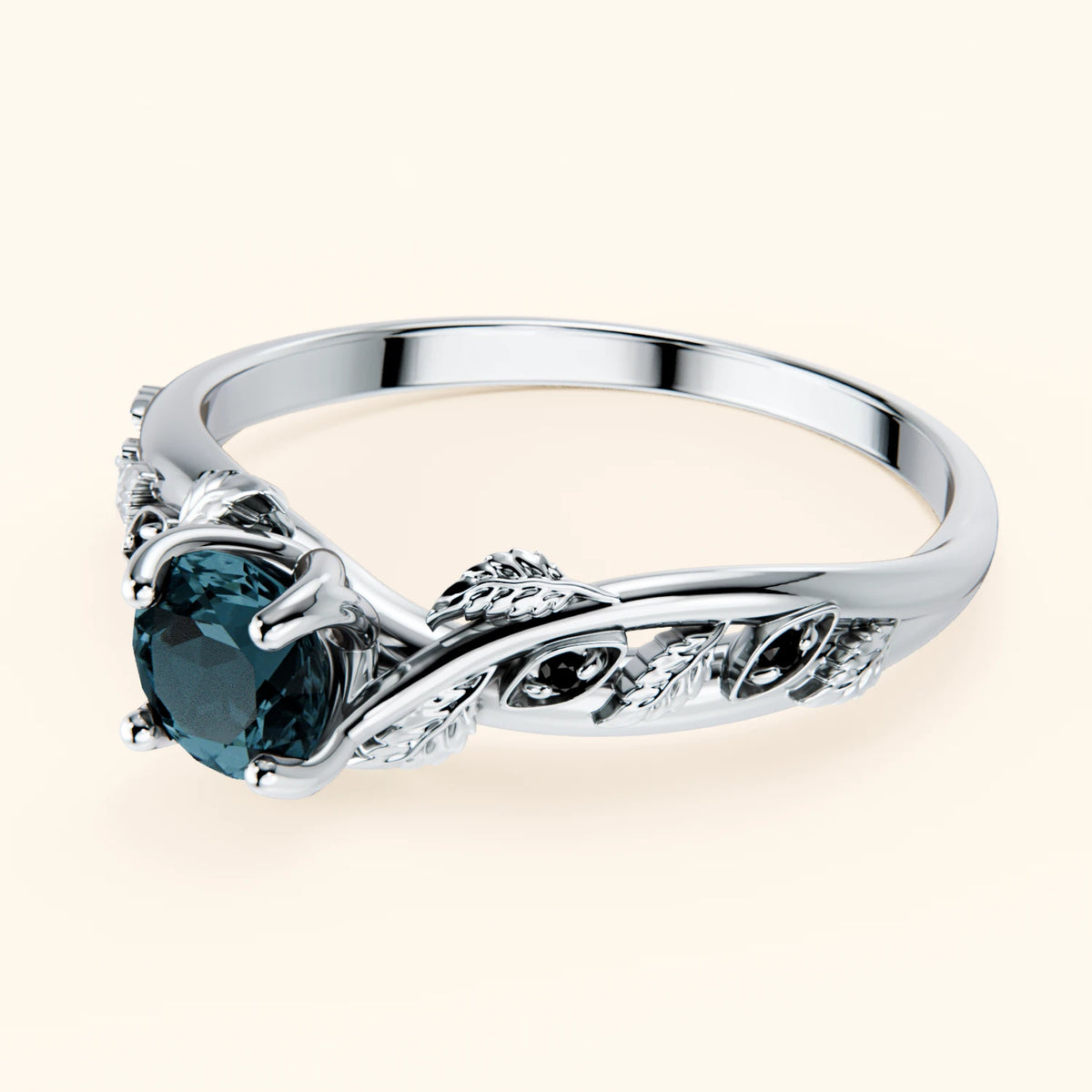Pierścionek zaręczynowy Frêne – Topaz London Blue 0,50 ct, kamienie boczne: czarny diament