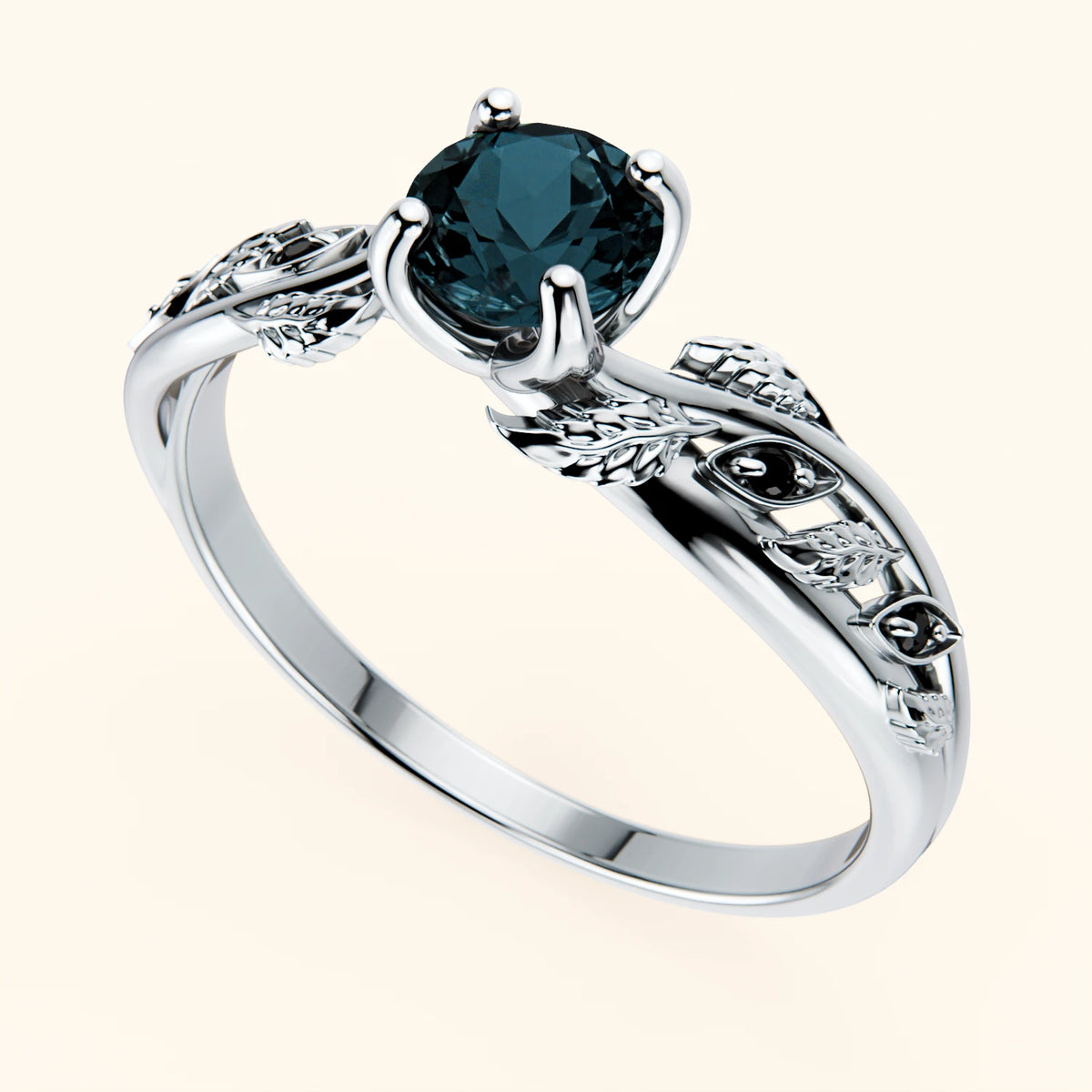 Pierścionek zaręczynowy Frêne – Topaz London Blue 0,50 ct, kamienie boczne: czarny diament