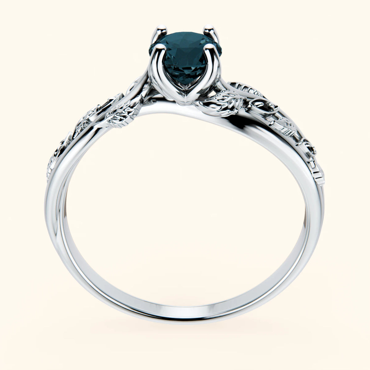 Pierścionek zaręczynowy Frêne – Topaz London Blue 0,50 ct, kamienie boczne: czarny diament