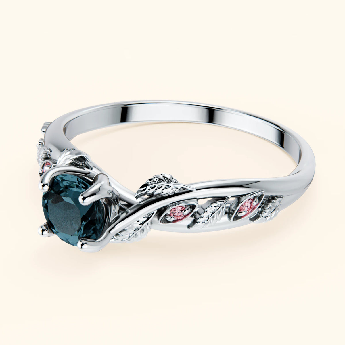Engagement Ring Frêne - 0.50ct London Blue Topaz with Lab Pink Diamond Side Stones