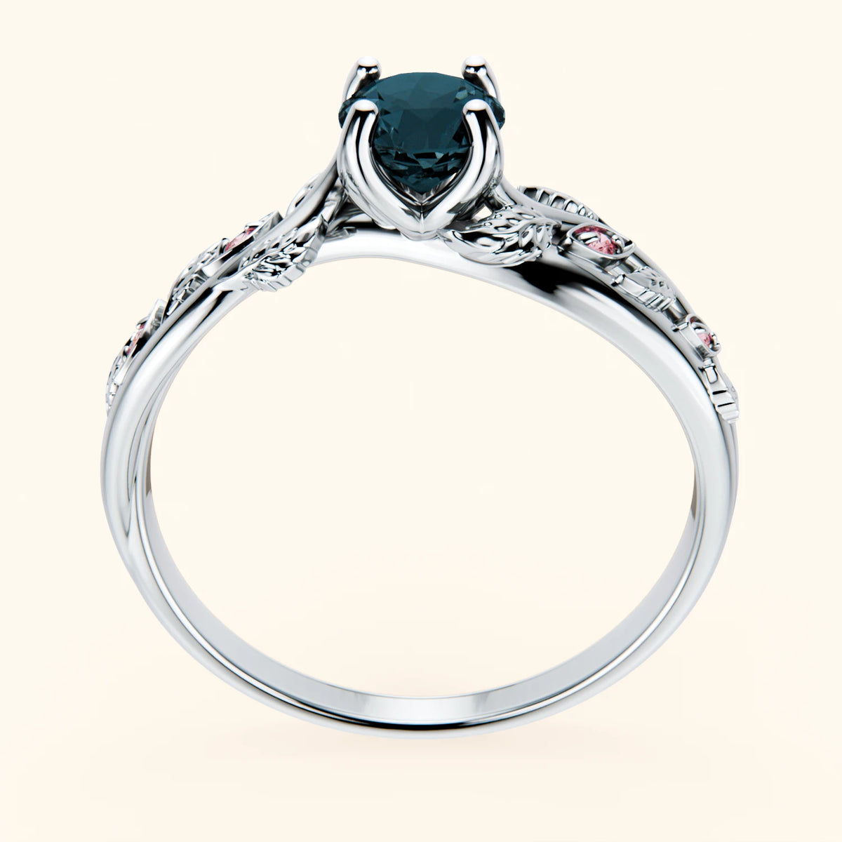 Engagement Ring Frêne - 0.50ct London Blue Topaz with Lab Pink Diamond Side Stones