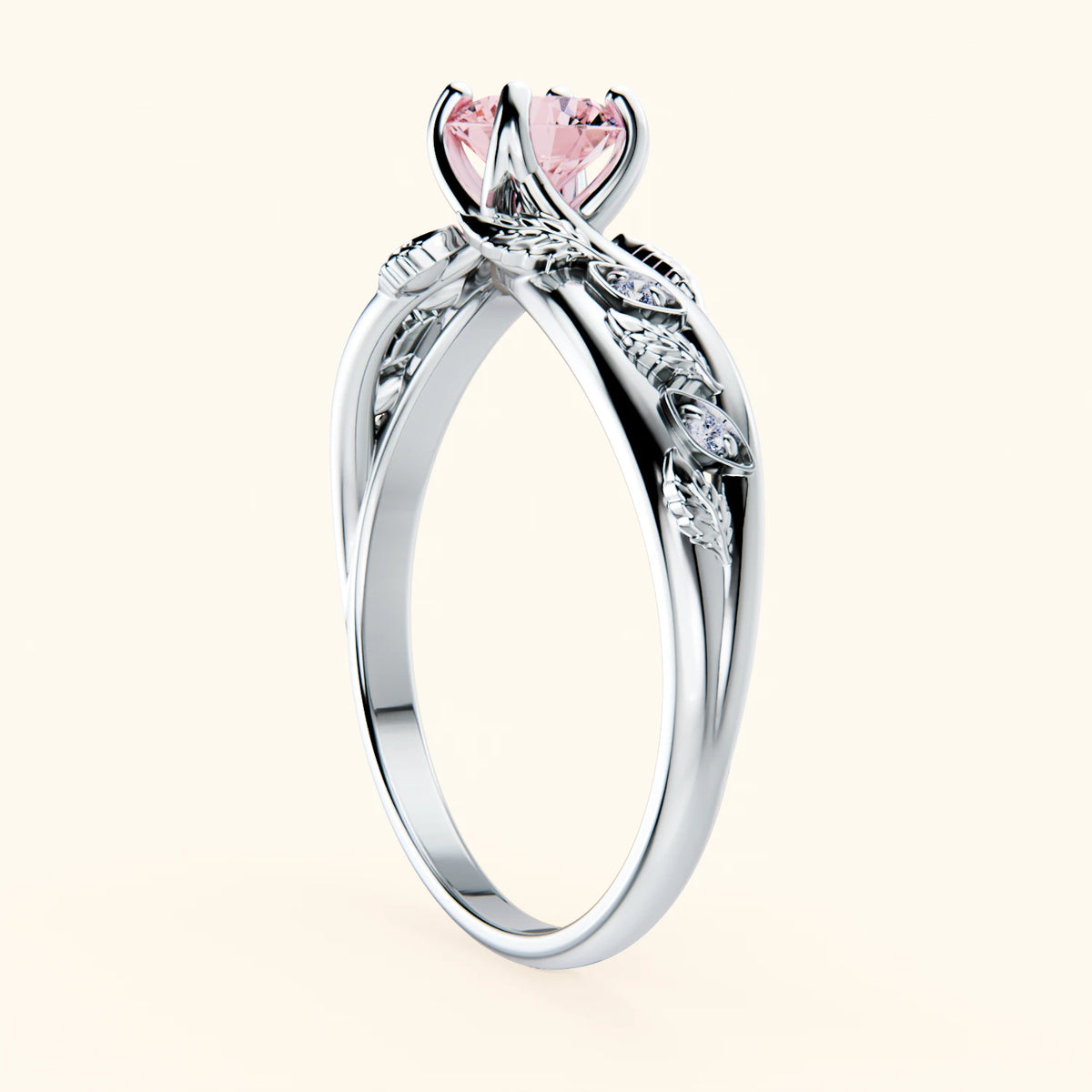 Engagement Ring Frêne - 0.5ct Lab Pink Diamond with Natural Diamond Side Stones
