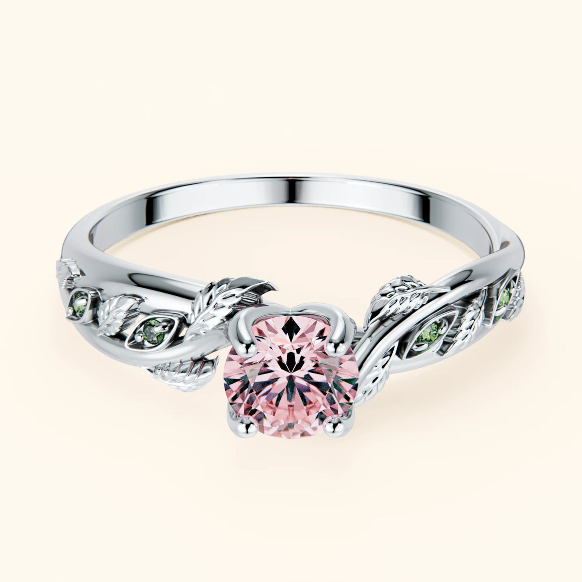 Engagement Ring Frêne - 0.5ct Lab Pink Diamond with Lab Green Diamond Side Stones