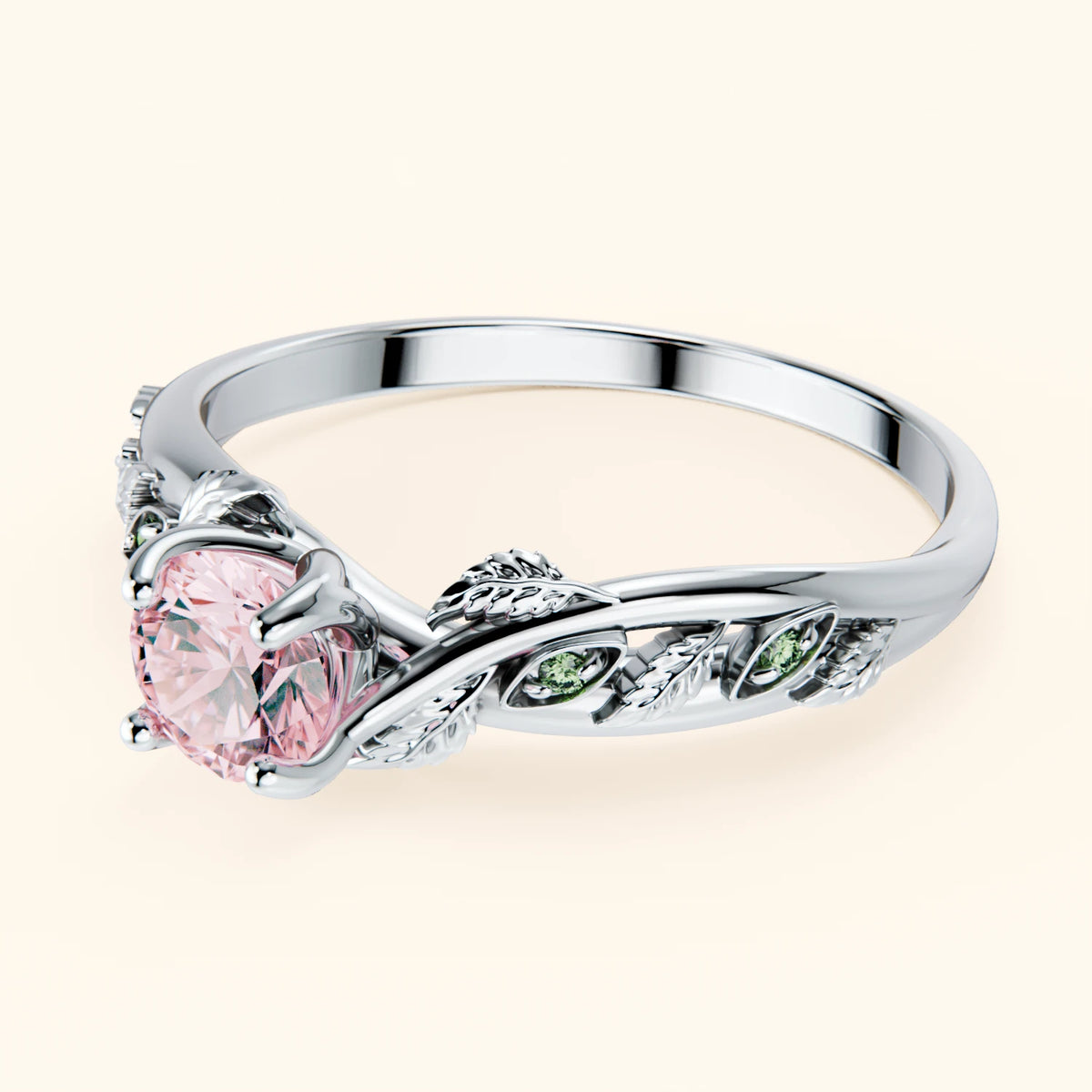 Engagement Ring Frêne - 0.5ct Lab Pink Diamond with Lab Green Diamond Side Stones