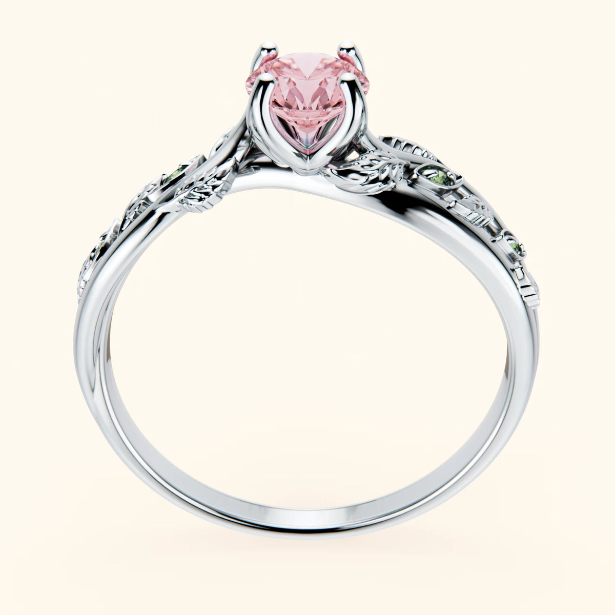 Engagement Ring Frêne - 0.5ct Lab Pink Diamond with Lab Green Diamond Side Stones