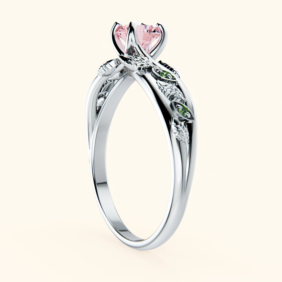 Engagement Ring Frêne - 0.5ct Lab Pink Diamond with Lab Green Diamond Side Stones