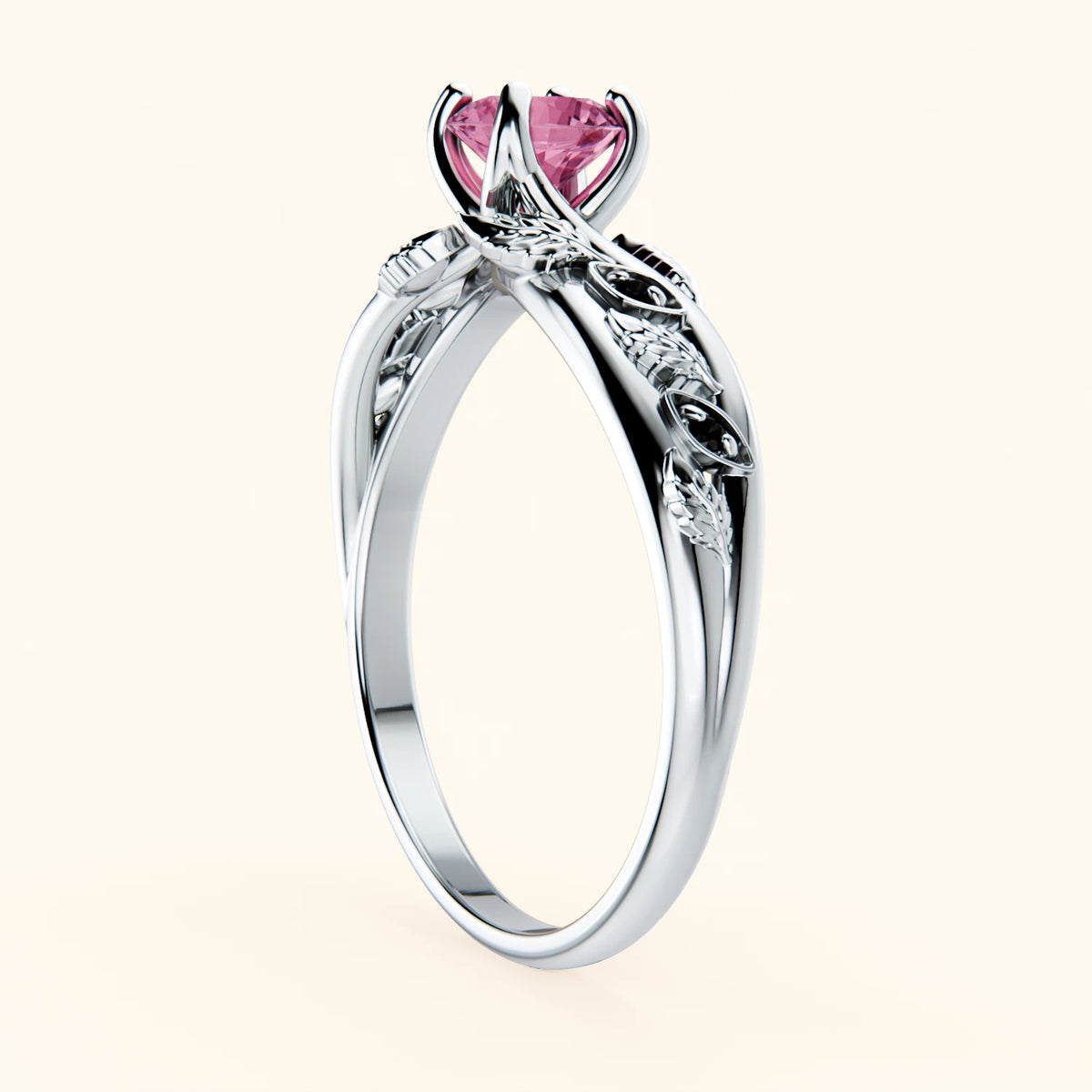 Engagement Ring Frêne - 0.60ct Natural Pink Sapphire with Black Diamond Side Stones