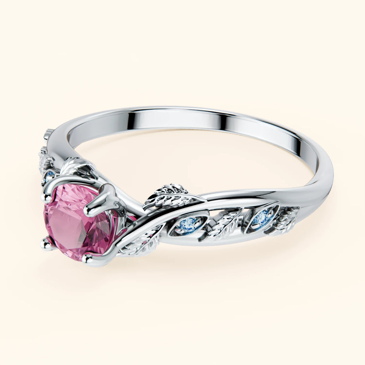 Engagement Ring Frêne - 0.60ct Lab Pink Sapphire with Lab Blue Diamond Side Stones