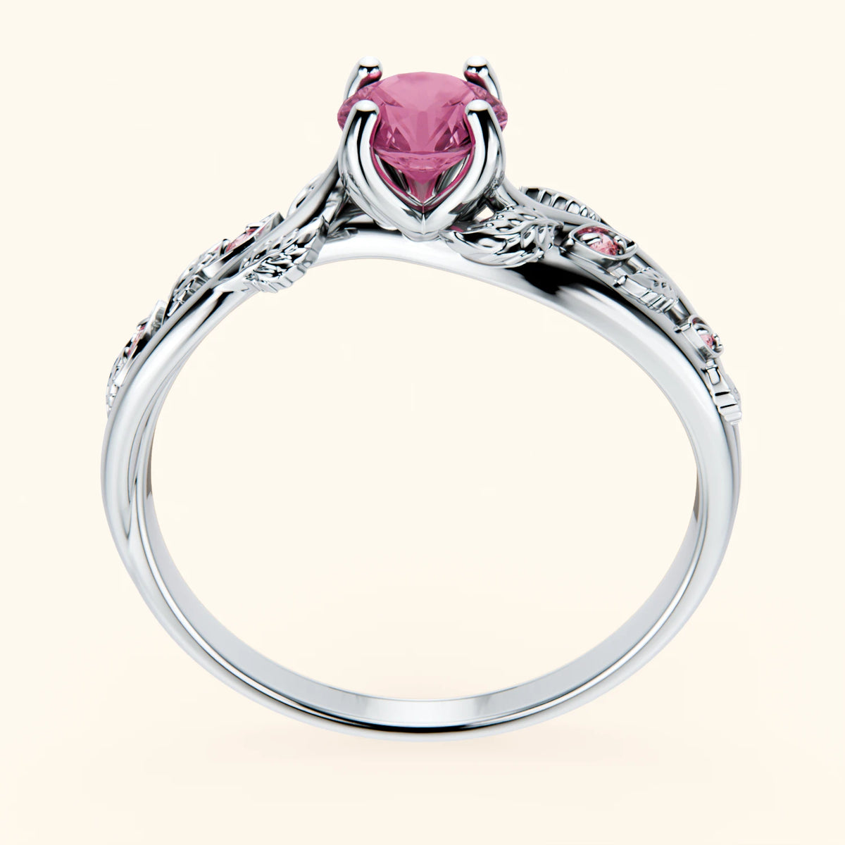 Pierścionek zaręczynowy Frêne – Różowy szafir naturalny 0,60 ct, kamienie boczne: różowy diament laboratoryjny