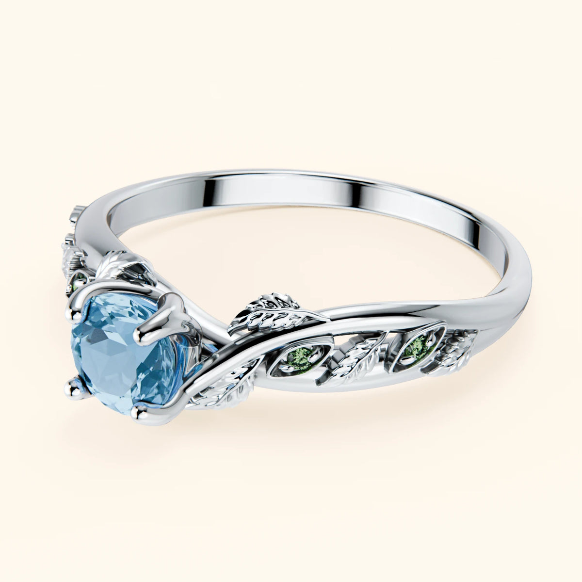 Engagement Ring Frêne - 0.50ct Swiss Blue Topaz with Lab Green Diamond Side Stones