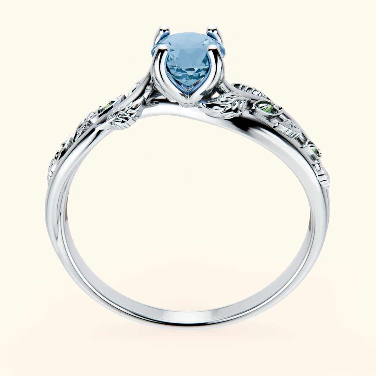 Engagement Ring Frêne - 0.50ct Swiss Blue Topaz with Lab Green Diamond Side Stones