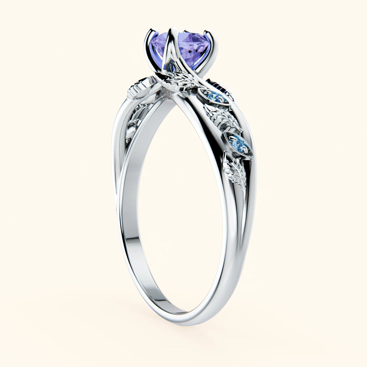 Engagement Ring Frêne - 0.45ct Tanzanite with Lab Blue Diamond Side Stones