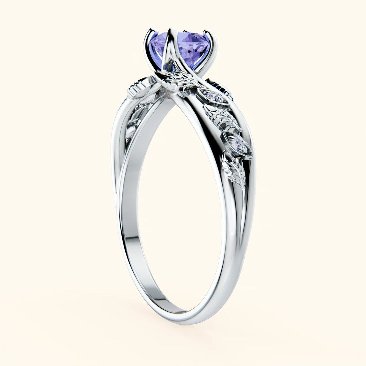 Engagement Ring Frêne - 0.45ct Tanzanite with Natural Diamond Side Stones