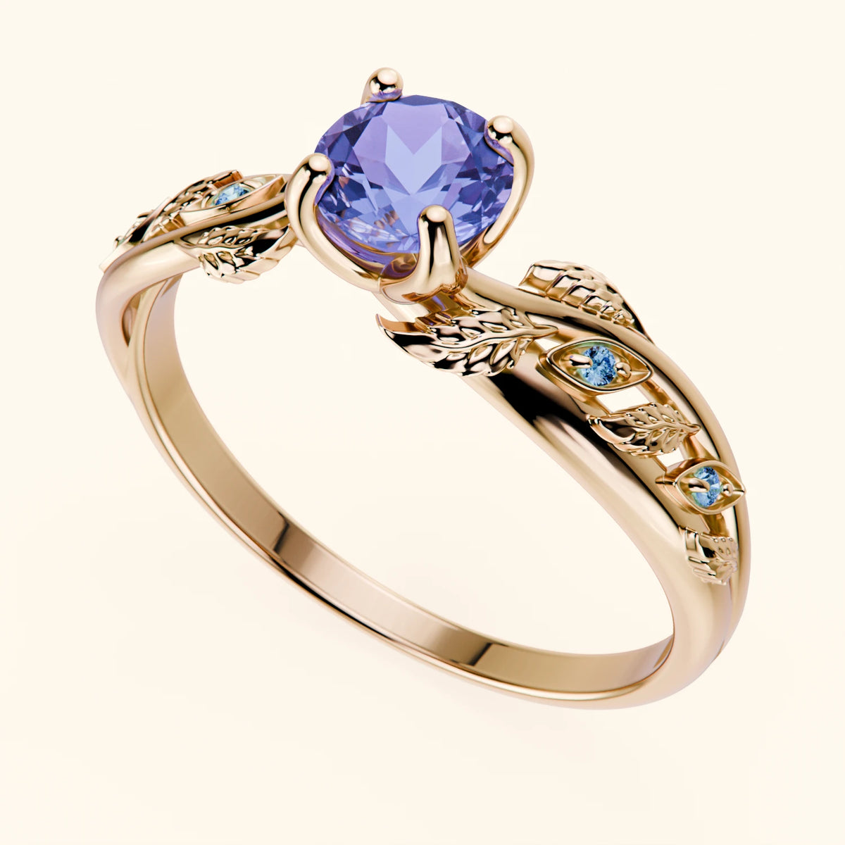 Engagement Ring Frêne - 0.45ct Tanzanite with Lab Blue Diamond Side Stones