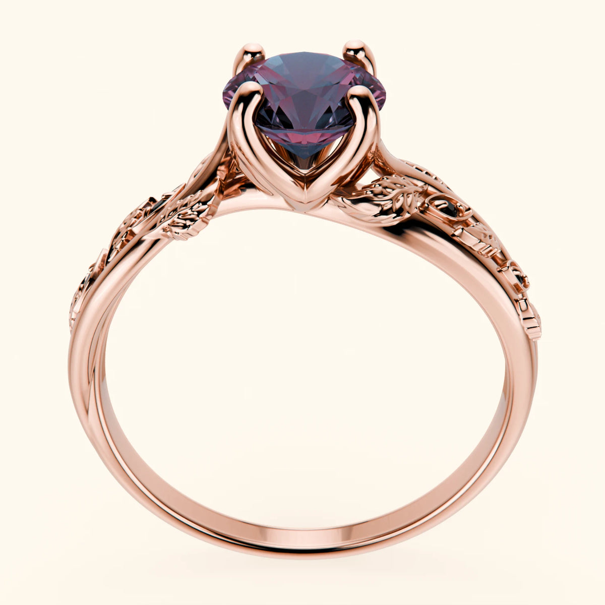 Engagement Ring Frêne - 0.90ct Lab Alexandrite with Black Diamond Side Stones