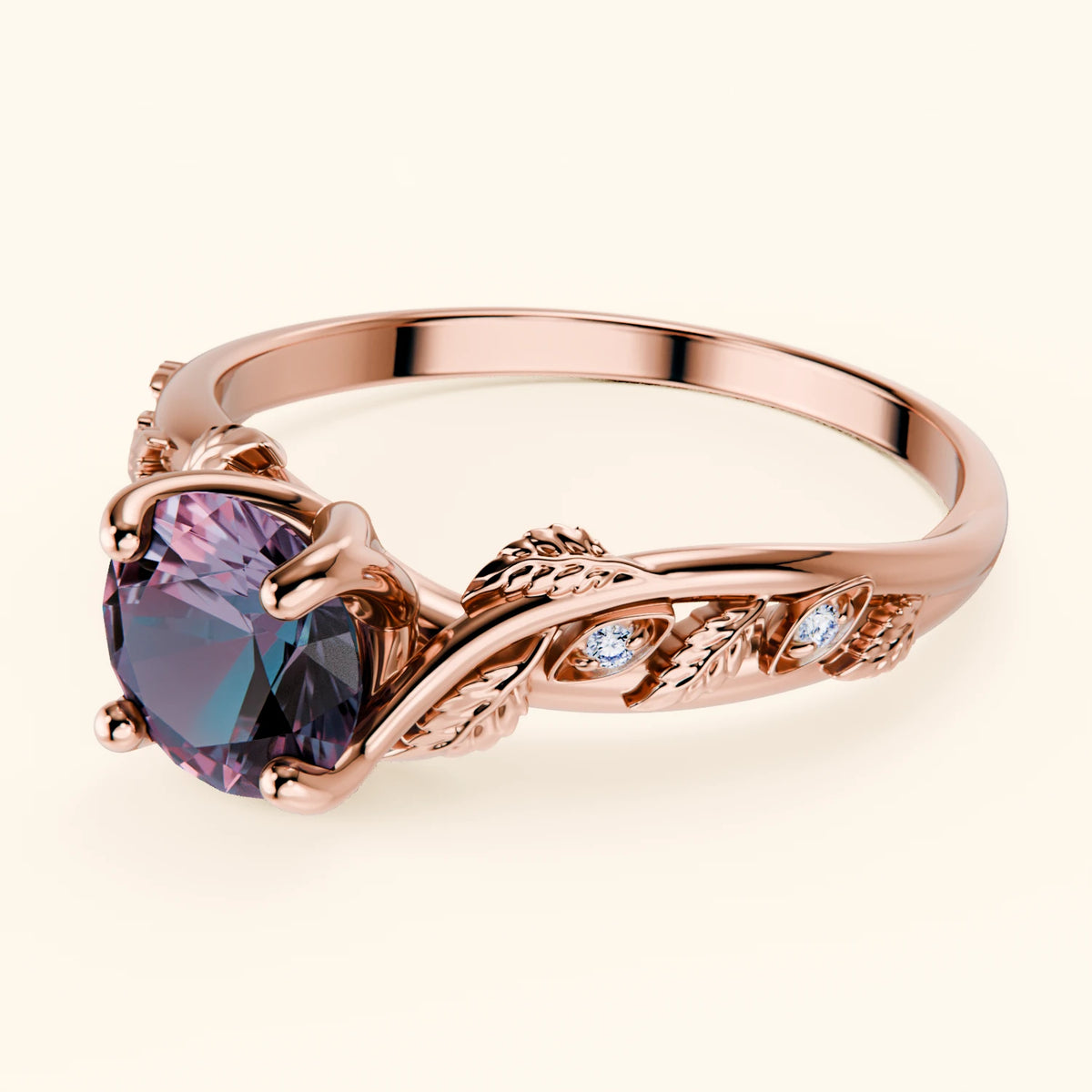 Engagement Ring Frêne - 0.90ct Lab Alexandrite with Natural Diamond Side Stones