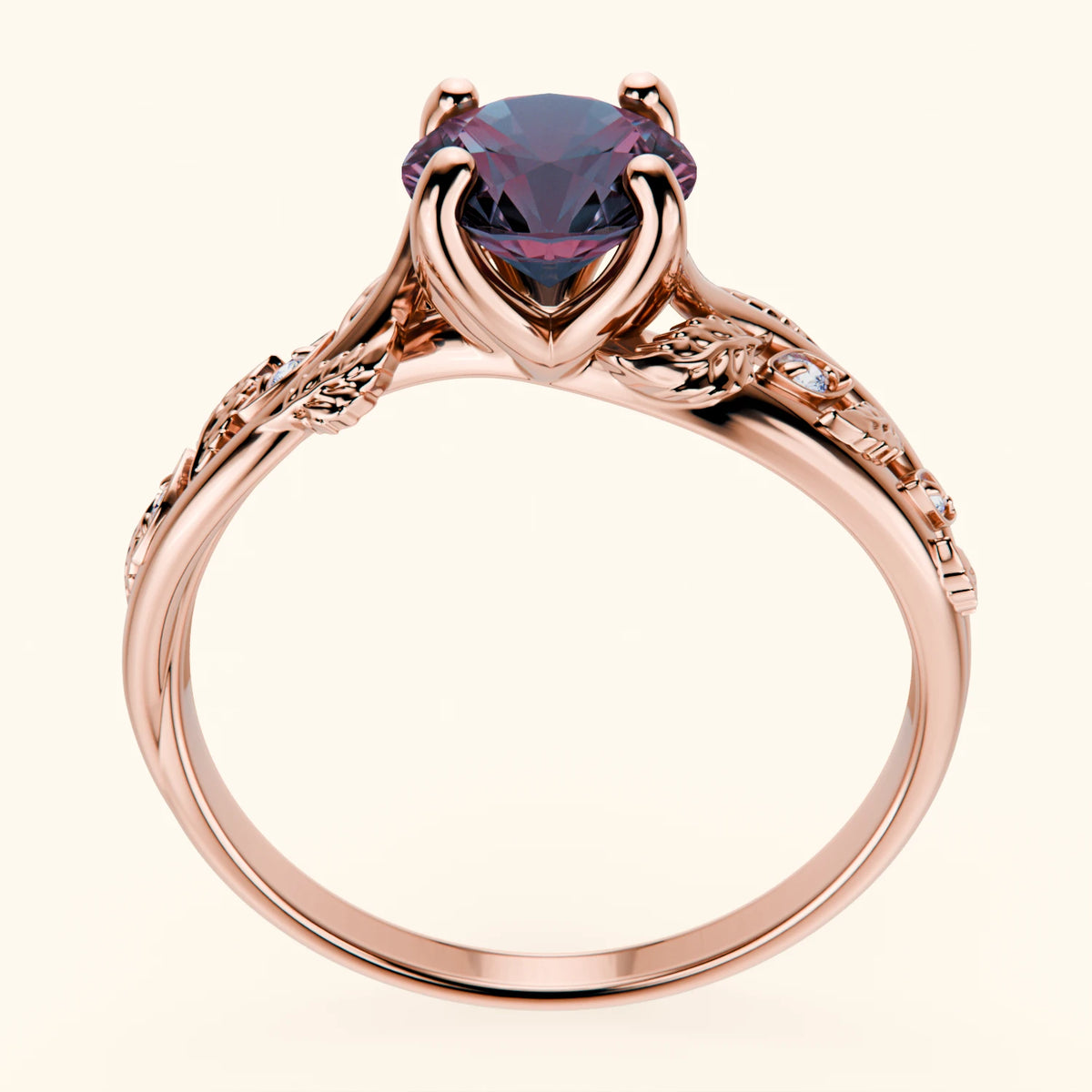 Engagement Ring Frêne - 0.90ct Lab Alexandrite with Natural Diamond Side Stones