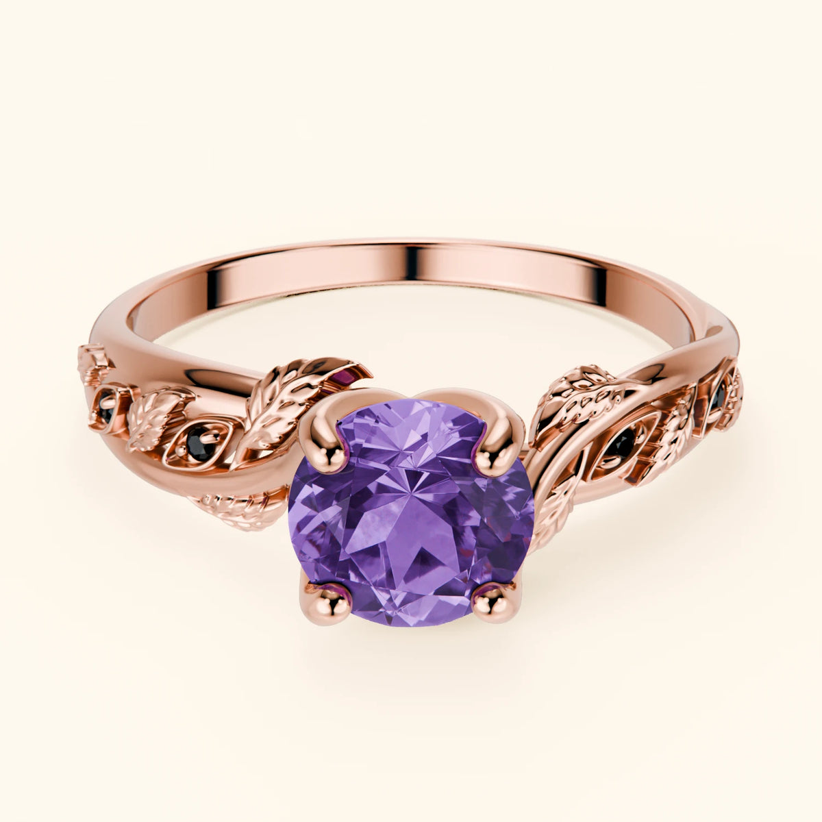 Engagement Ring Frêne - 0.65ct Amethyst with Black Diamond Side Stones