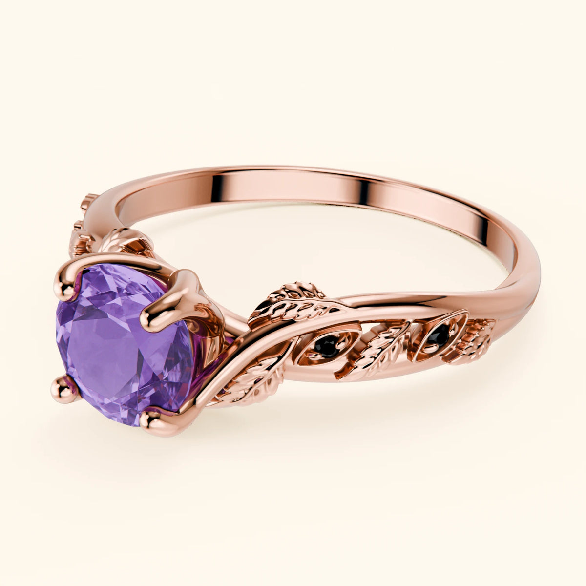 Engagement Ring Frêne - 0.65ct Amethyst with Black Diamond Side Stones