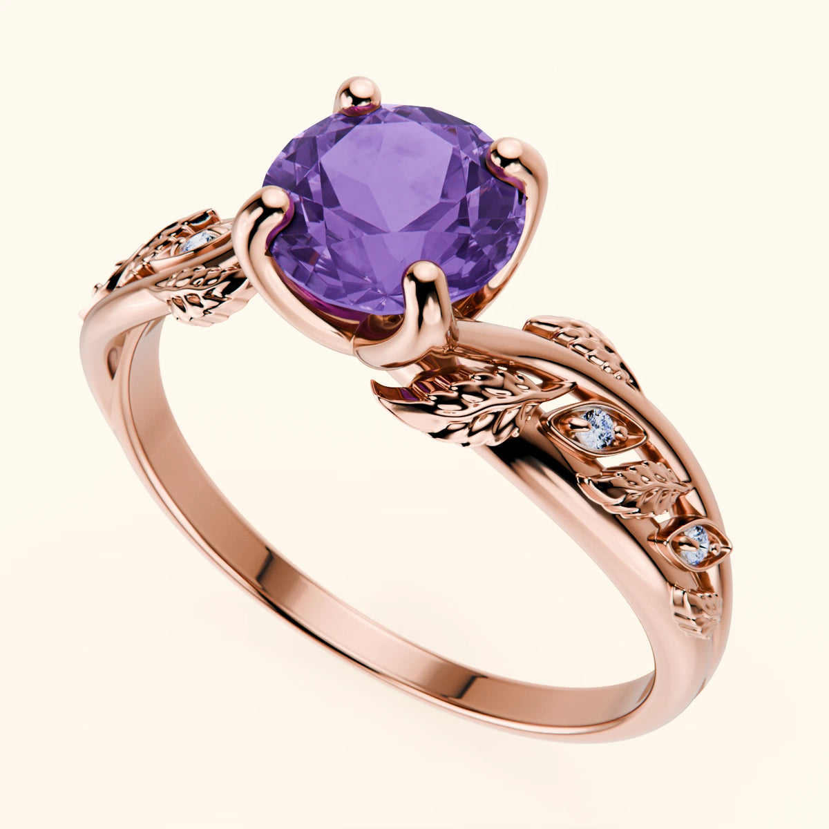 Engagement Ring Frêne - 0.65ct Amethyst with Natural Diamond Side Stones