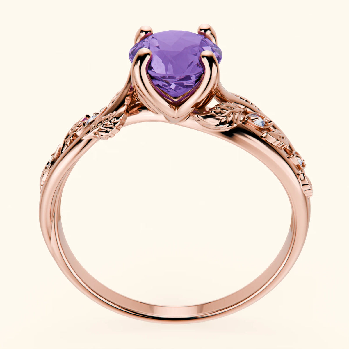 Engagement Ring Frêne - 0.65ct Amethyst with Natural Diamond Side Stones