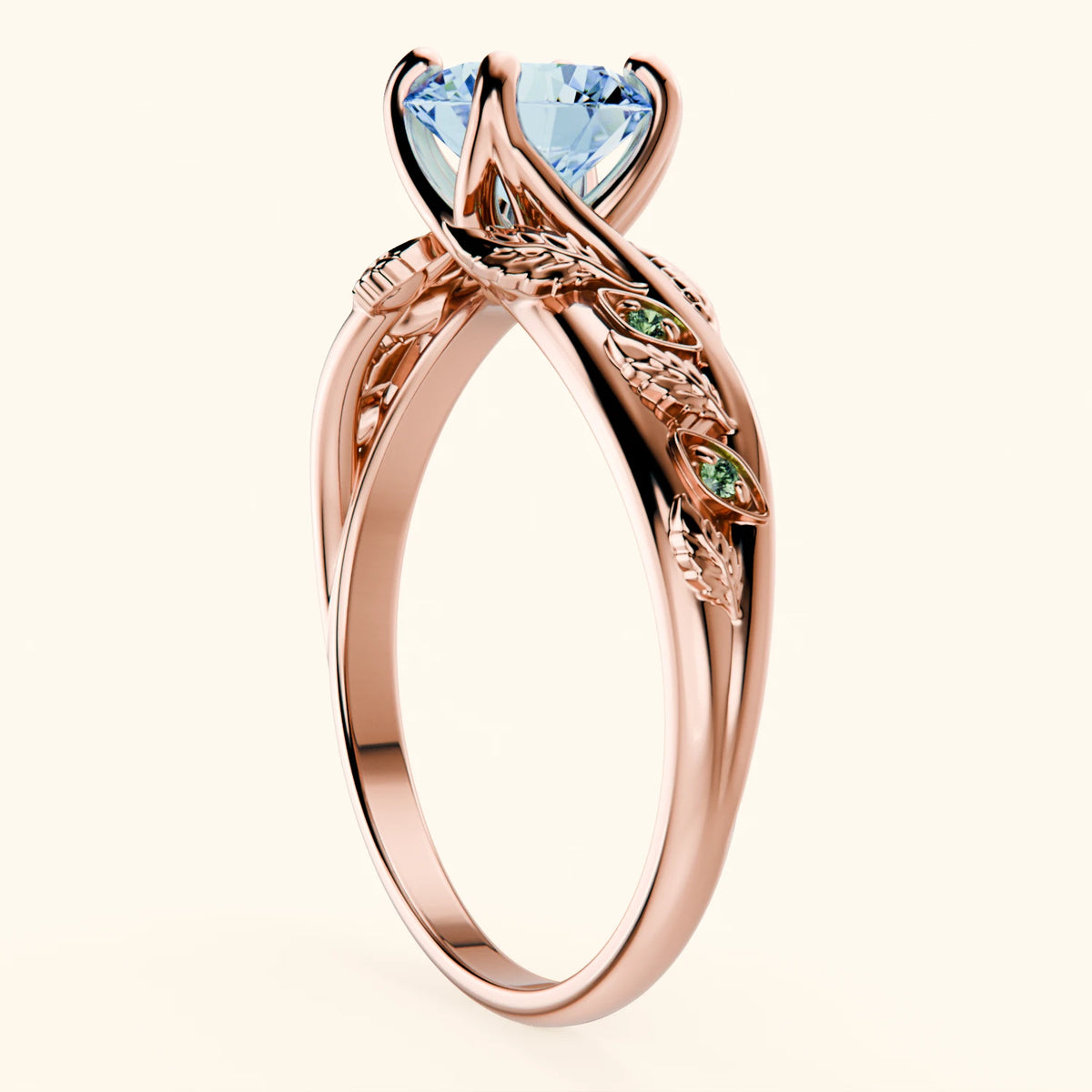 Engagement Ring Frêne - 1ct Lab Blue Diamond with Lab Green Diamond Side Stones