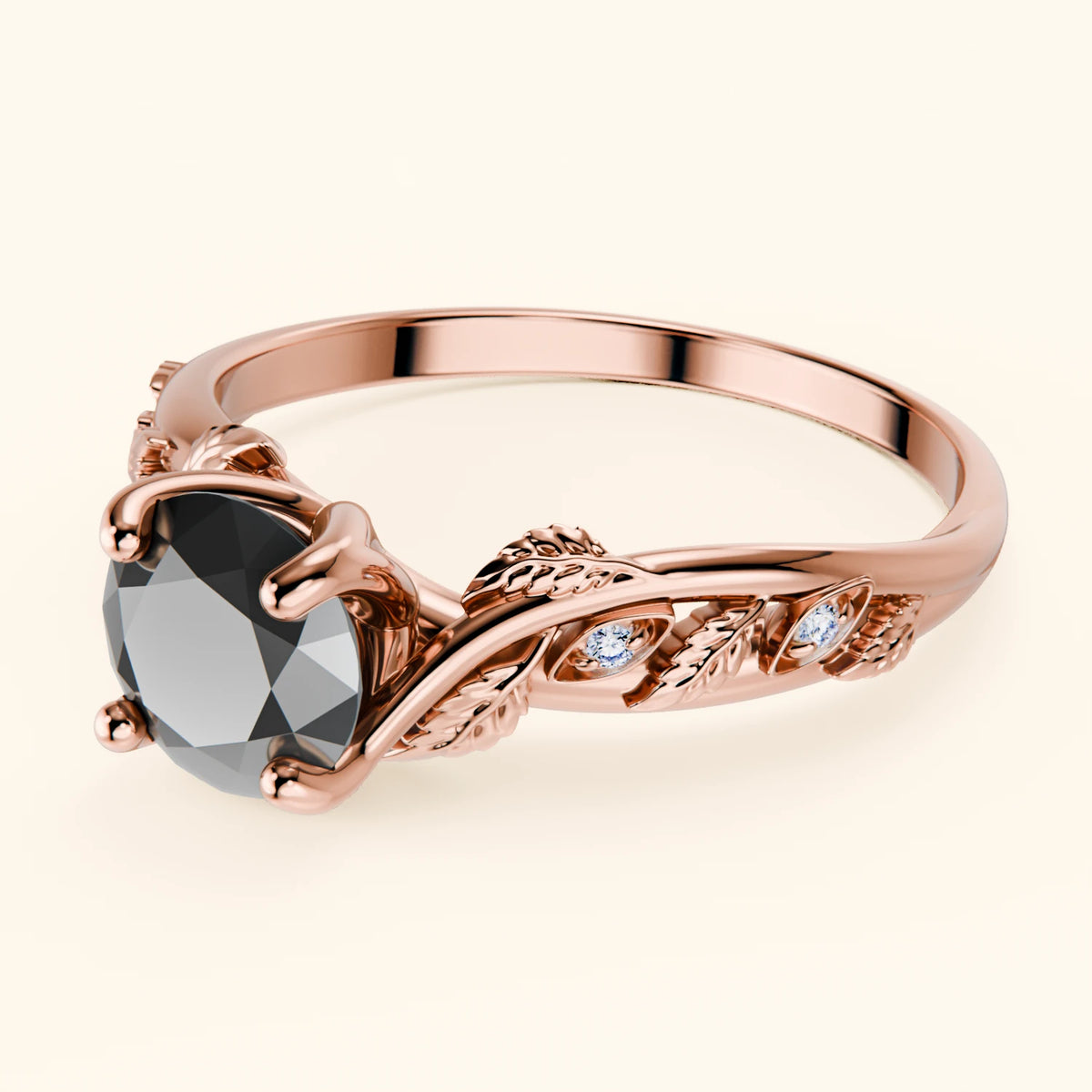 Engagement Ring Frêne - 1ct Black Diamond with Natural Diamond Side Stones