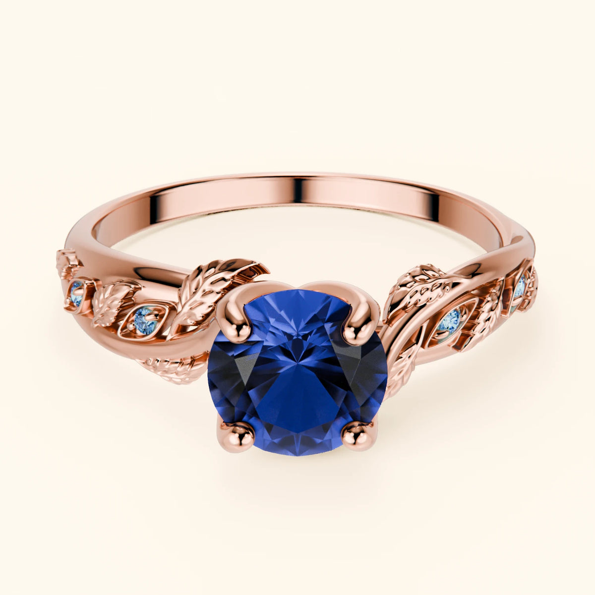 Engagement Ring Frêne - 1.10ct Lab Blue Sapphire with Lab Blue Diamond Side Stones