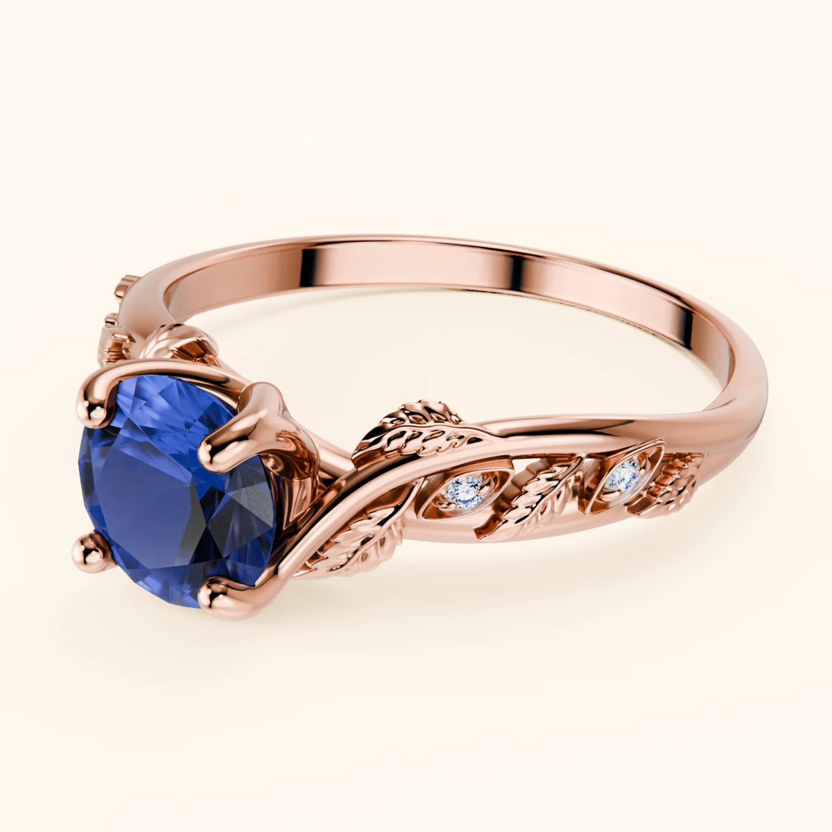 Engagement Ring Frêne - 1.10ct Lab Blue Sapphire with Natural Diamond Side Stones