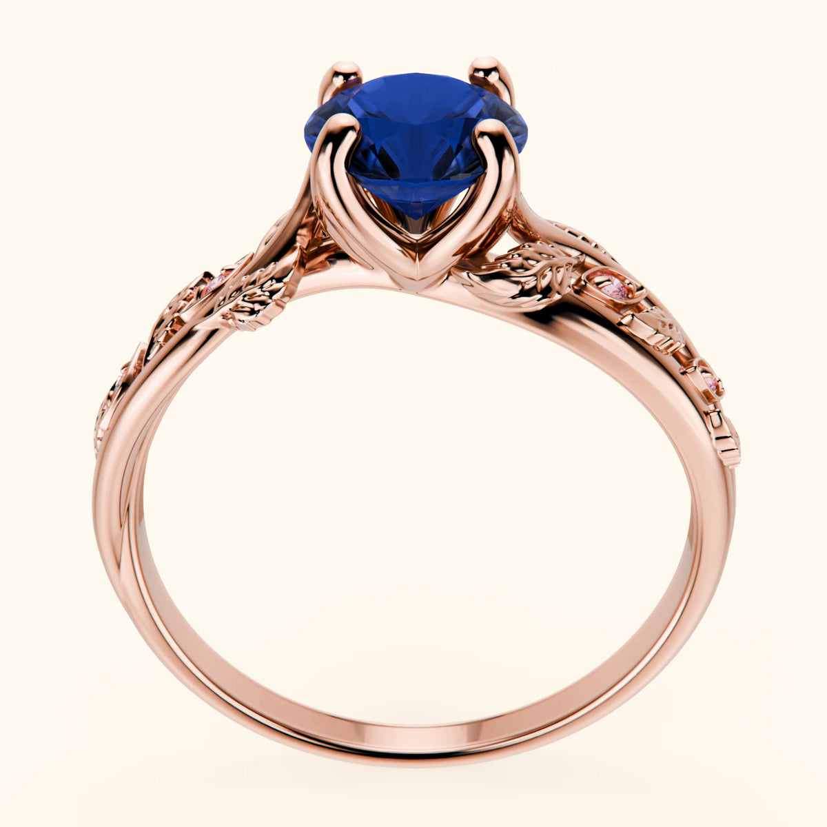 Engagement Ring Frêne - 1.10ct Natural Blue Sapphire with Lab Pink Diamond Side Stones