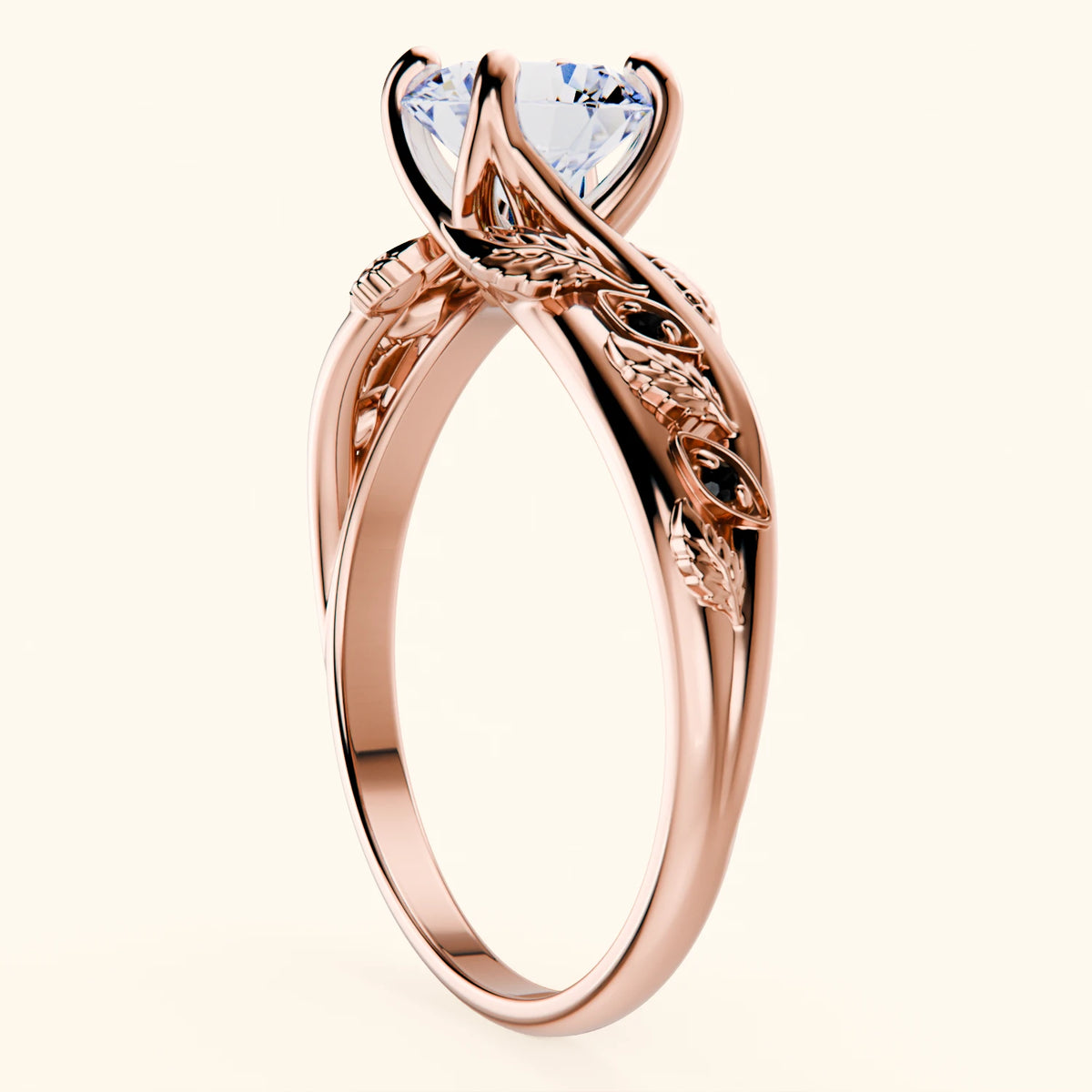 Engagement Ring Frêne - 1ct Lab Diamond with Black Diamond Side Stones