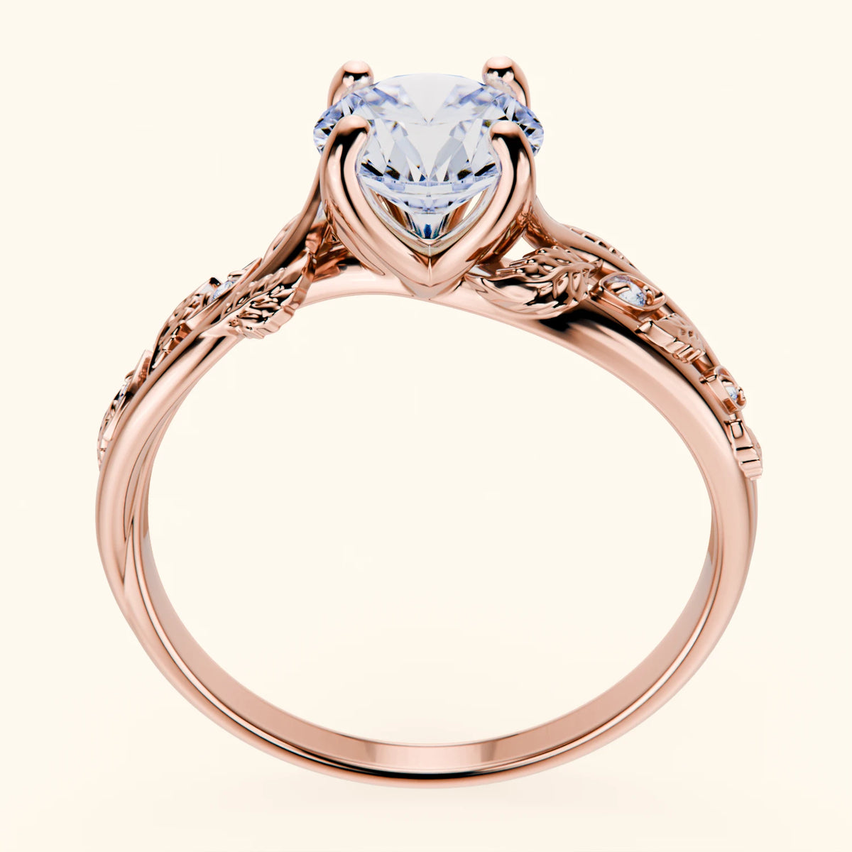 Engagement Ring Frêne - 1ct Lab Diamond with Natural Diamond Side Stones