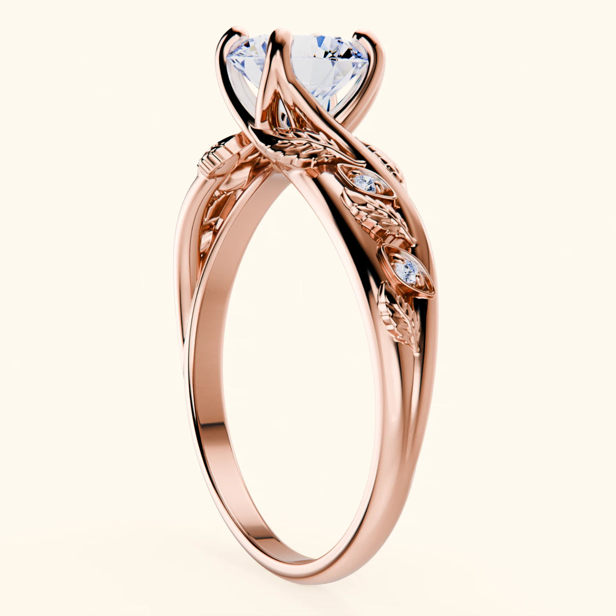 Engagement Ring Frêne - 1ct Lab Diamond with Natural Diamond Side Stones