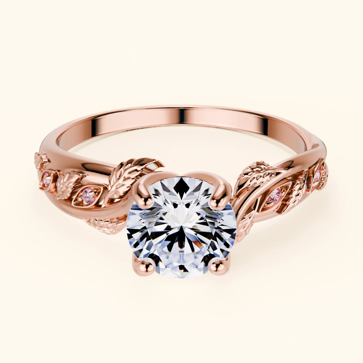 Engagement Ring Frêne - 1ct Lab Diamond with Lab Pink Diamond Side Stones