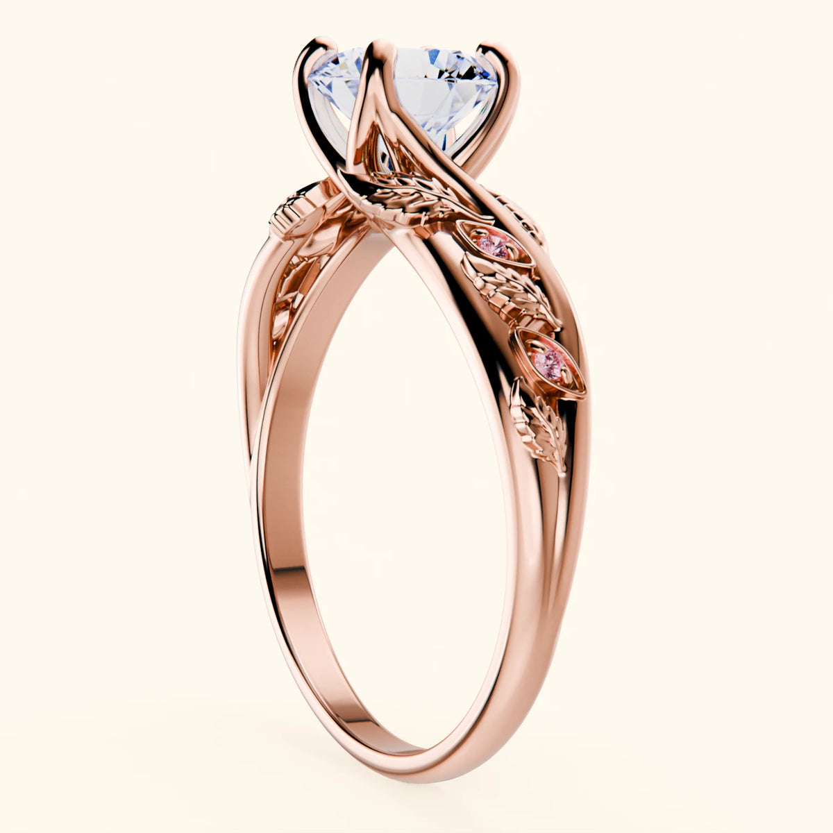 Engagement Ring Frêne - 1ct Lab Diamond with Lab Pink Diamond Side Stones