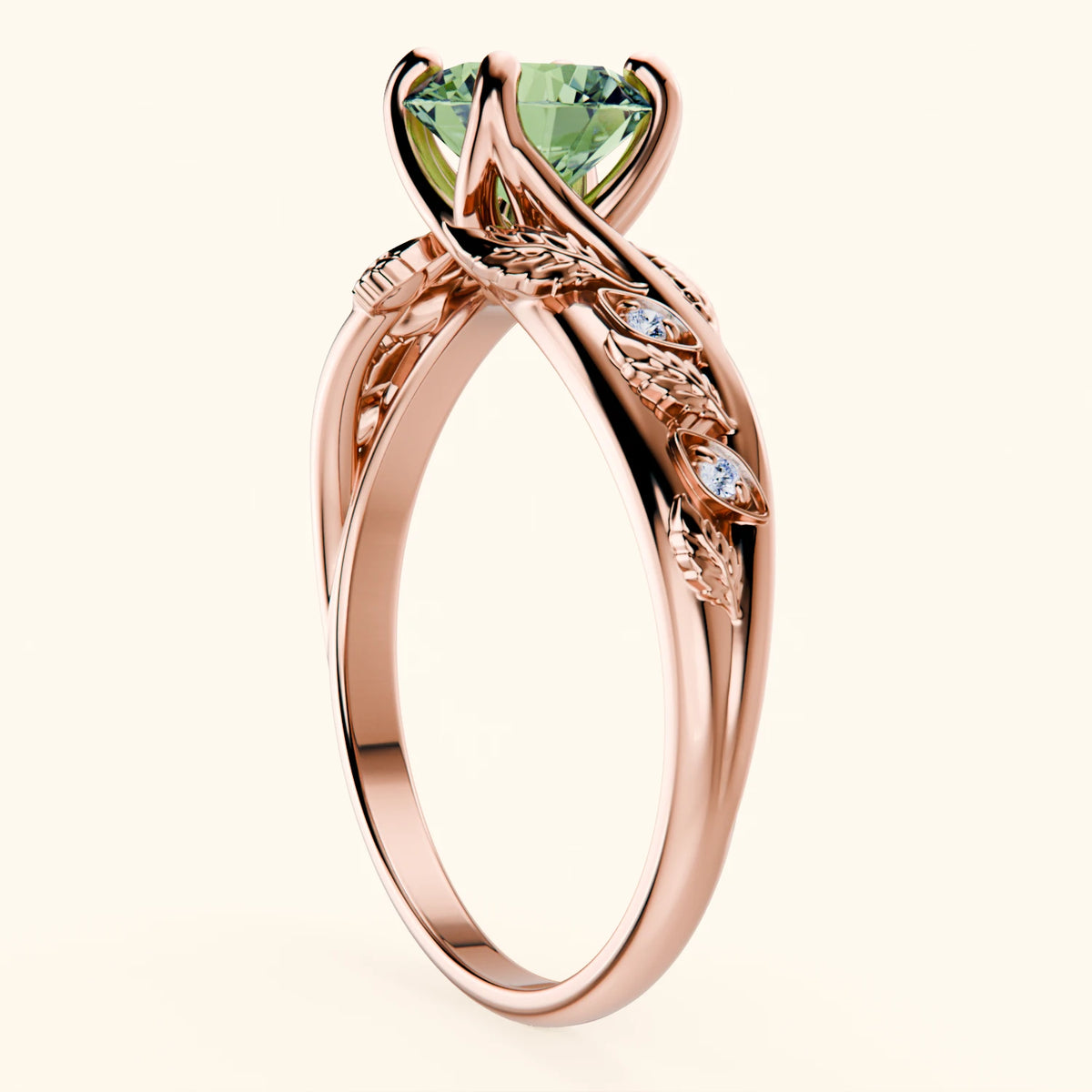 Engagement Ring Frêne - 1ct Lab Green Diamond with Natural Diamond Side Stones